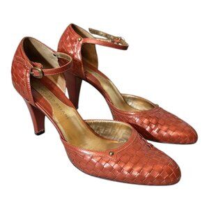 Retro ANTONIO MELANI Burnt Orange Woven Leather Heel sz 8